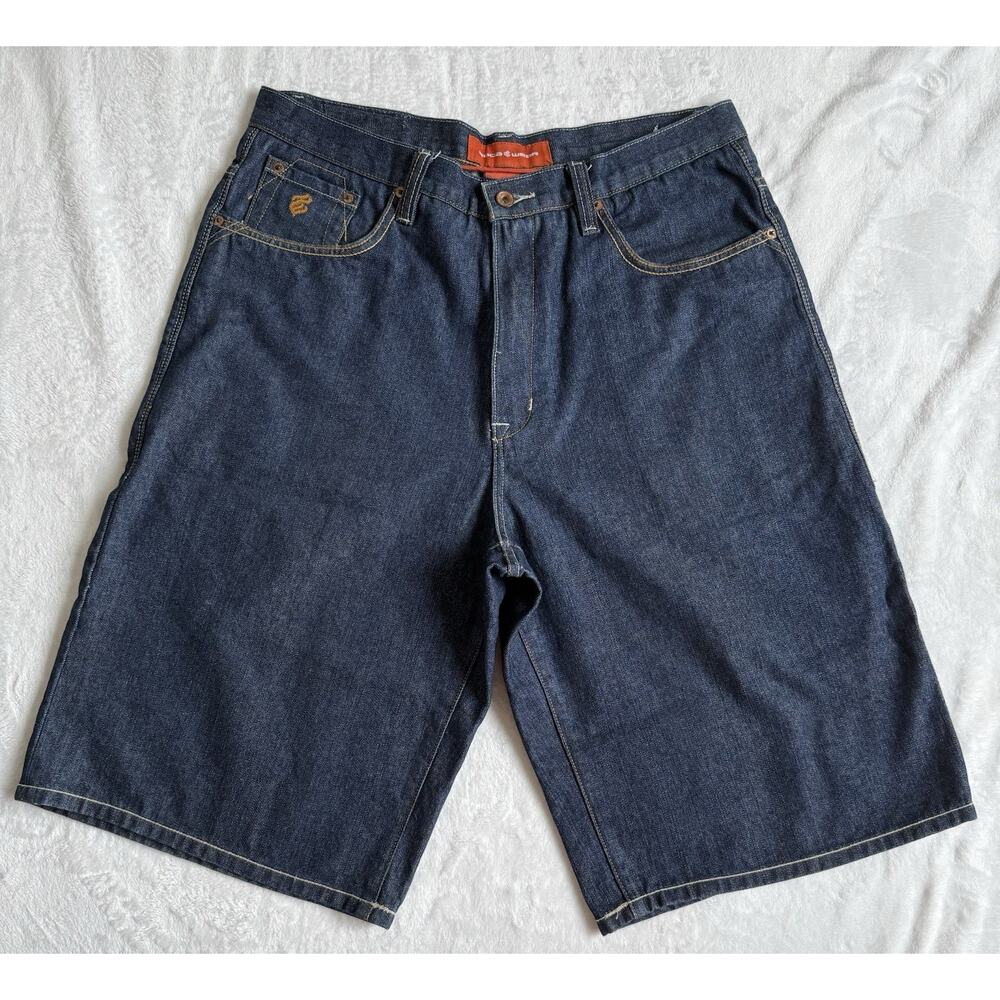 Vintage Y2K Rocawear Jorts Jean Shorts Mens Size 36 Embroidered Pocket Baggy